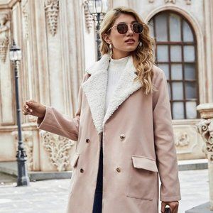 Double Breasted Overcoat (XL) (Apricot / White / Brass)